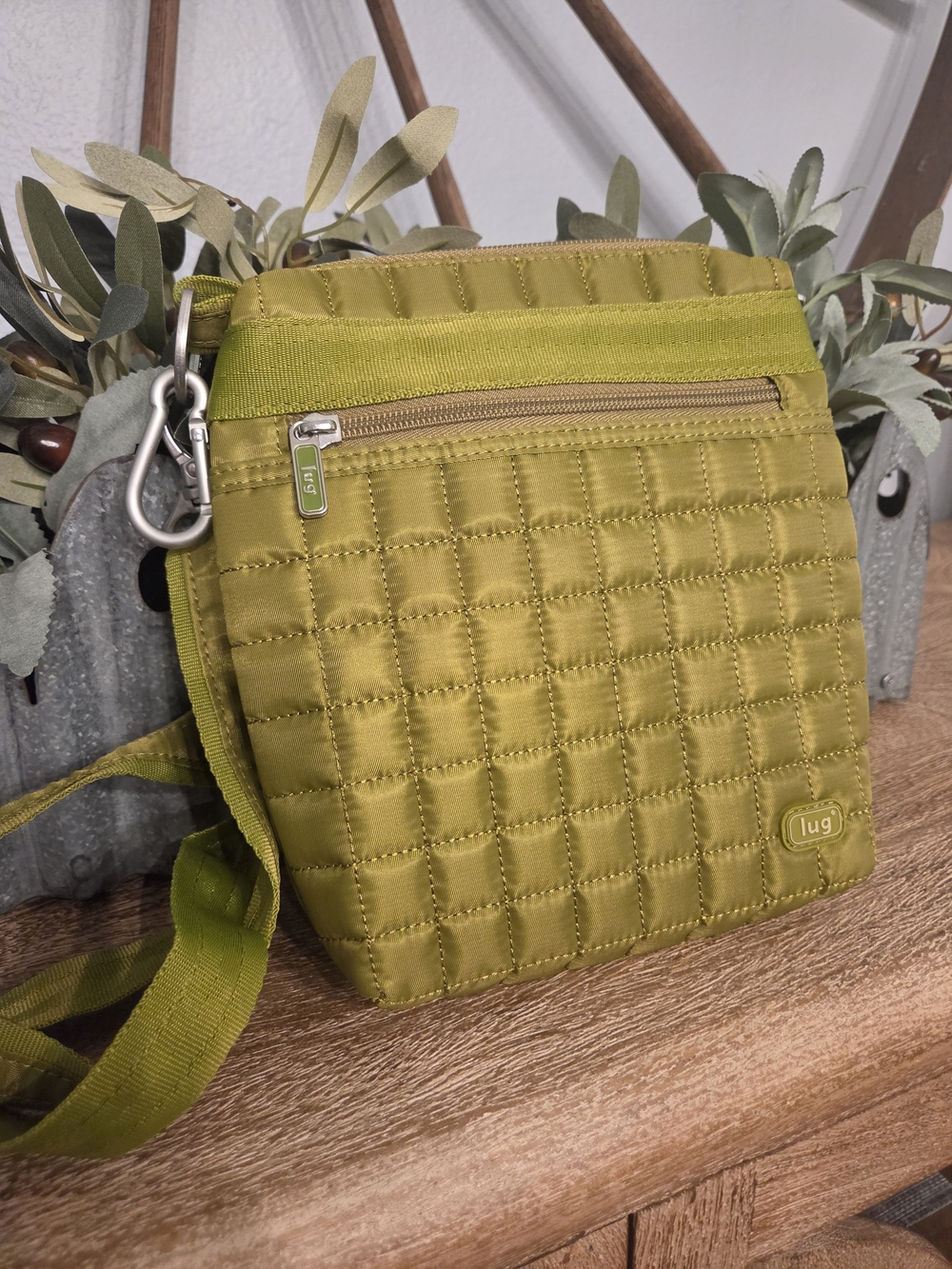 Lug Olive Green Quilted Crossbody Bag